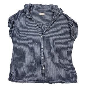 Altar'd State Day Tripper Linen Rayon Striped Blue Button Up Top Large Women